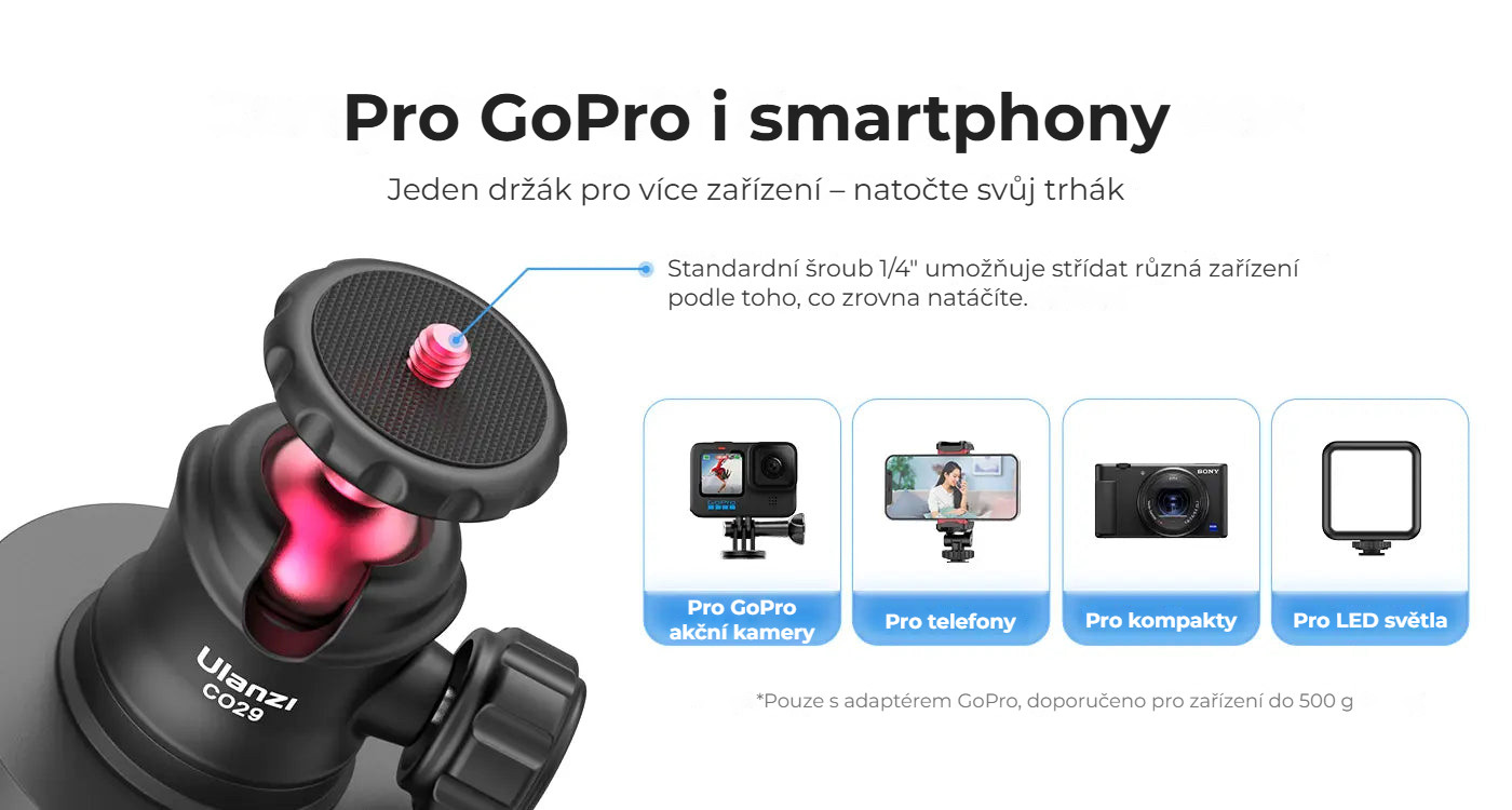 Ulanzi Magnetic Camera Mount for GoPro – Pro GoPro, telefony i světla