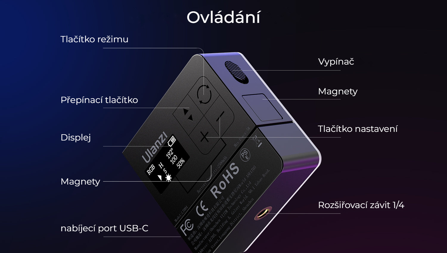 Ulanzi VL49 Pro RGB – Ovládání na jednom místě