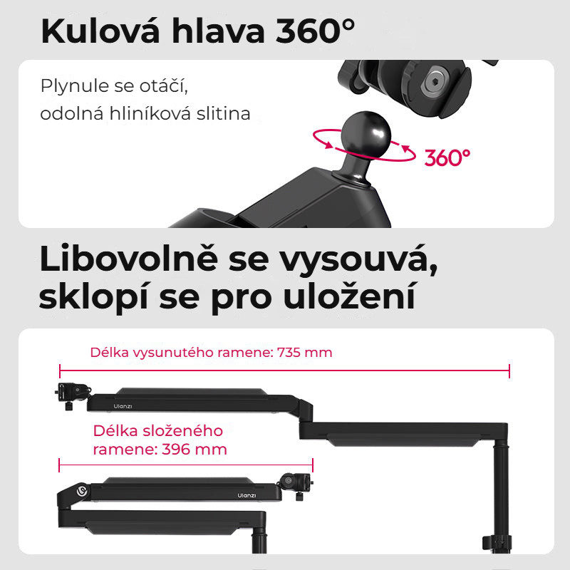 Ulanzi ZJ05 Lift – Kulová hlava a skládací rameno