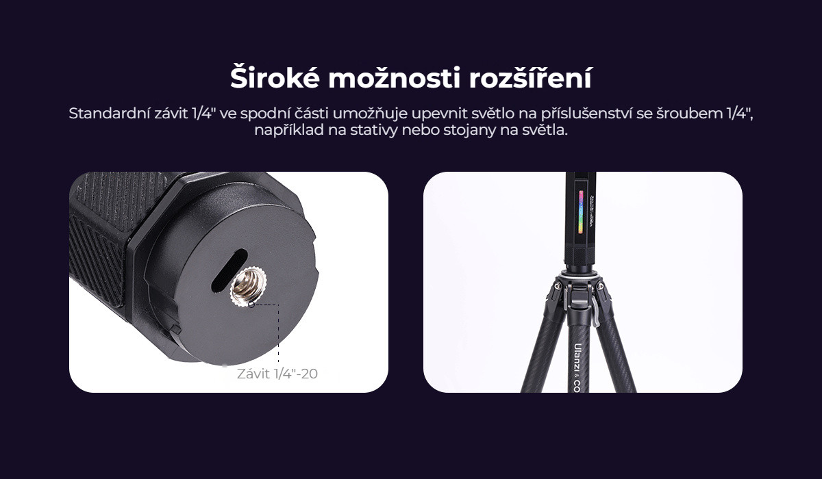 Ulanzi VL110 RGB LED tyč – Závit 1/4″-20 na spodku