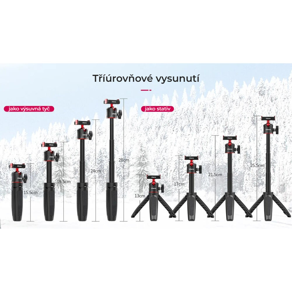Ulanzi MT-50 V2 pro DJI Action – Tyč i stativ ve třech výškách