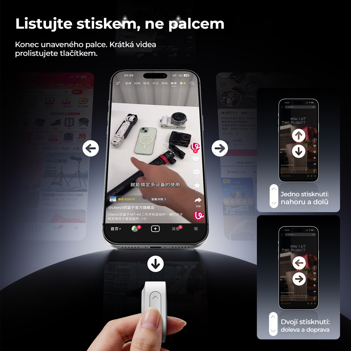 Ulanzi UT01 bluetooth dálková spoušť a scroller pro telefon, bílá
