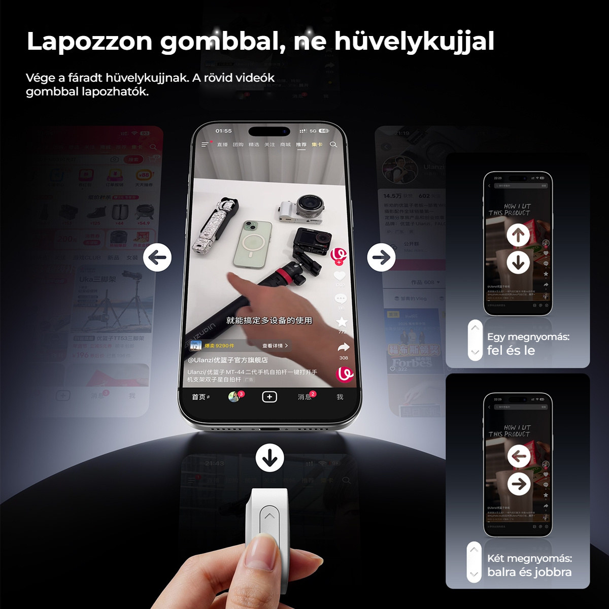 Ulanzi UT01 bluetooth távkioldó és lapozó telefonhoz, fehér