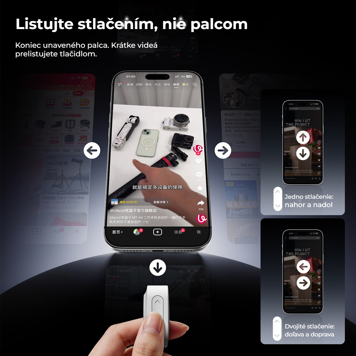 Ulanzi UT01 bluetooth diaľková spúšť a scroller pre telefón, biela
