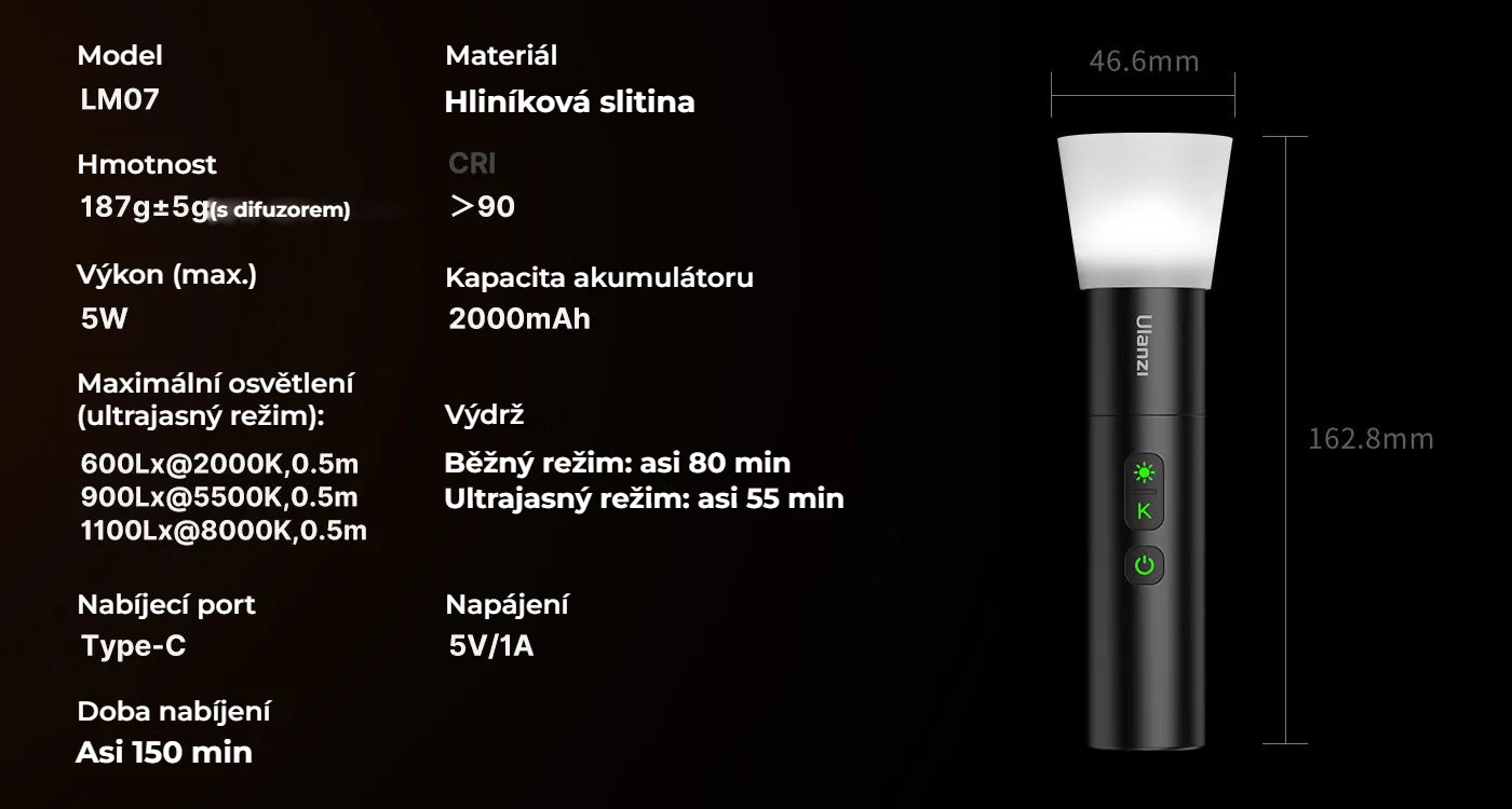 Ulanzi LM07 Videography Flashlight – Technické údaje