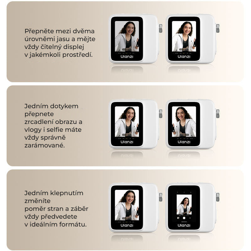 Ulanzi VM02 Wireless Magnetic Selfie Monitor – Jas, zrcadlení a poměr stran jedním klepnutím